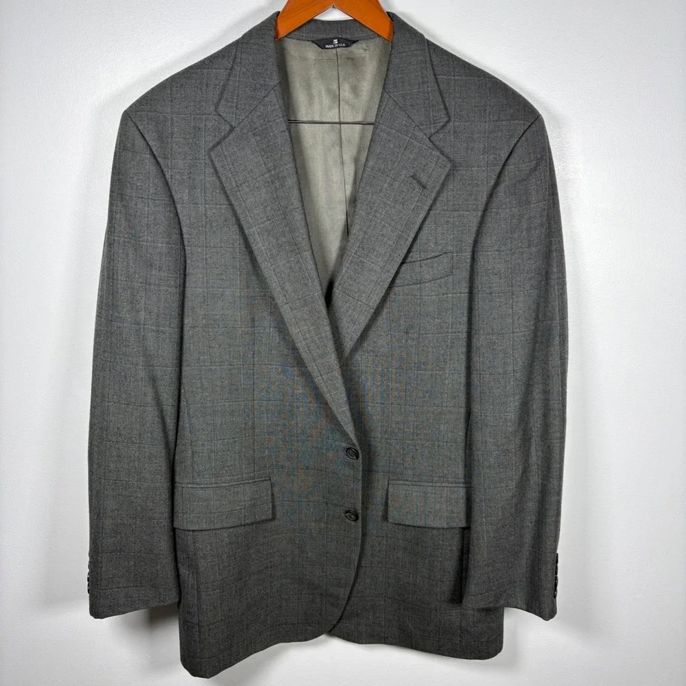 Polo University Club Ralph Lauren Mens Grey Windowpane Virgin Wool Blazer Jacket